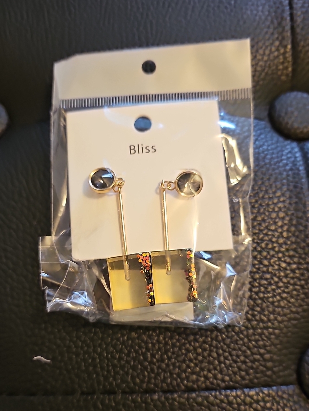 Bliss Gold Drop Earrings with Black and Glitter Accents
